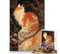 Rompecabezas Vintage de un Gato japonés con Flores de Cerezo para Adultos, 1000 Piezas, estimula la Memoria, Ligero y Agradable, Corte de precisión, (50x75cm)
