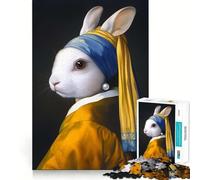 Rompecabezas Vintage de una niña con Orejas de Conejo y Pendientes de Perlas 1000 Piezas Juguete de construcción Focus Ajuste Firme Montaje Seguro Juguete de Entretenimiento para Interiores (38x26cm)