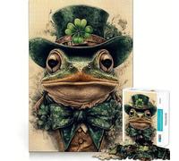 Rompecabezas Vintage Frog para Adolescentes del Día de San Patricio,1000 Piezas,Juego de Memoria Mental,Cierre Seguro,Sin Piezas Sueltas,Ideal para Viajes,Juego para Fortalecer el Cerebro,Regalo