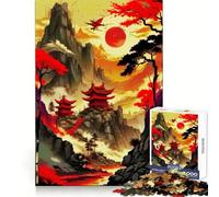 Rompecabezas Vintage japonés Red Moon de 1000 Piezas para Adolescentes Fortalece la Memoria, Calma, relaja, Bordes Suaves Un Regalo increíble (38x52cm)