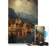 Rompecabezas Vintage Lake Village de 1000 Piezas para Adultos estimula la Memoria, CREA imágenes relajantes y es una Pieza de Arte 38x52cm