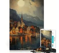Rompecabezas Vintage Lake Village para Adultos, 1000 Piezas Piensa de Forma Inteligente Juguete para el hogar Disfruta de un Corte preciso Decoración de Pared 38x26cm