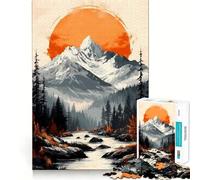 Rompecabezas Vintage Mountain Sunset Landscape de 1000 Piezas Juego de Habilidad Mental Ajuste Estable Sin Piezas Que se muevan Un pasatiempo Agradable para Fines de Semana Largos (38x26cm)