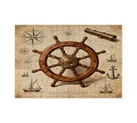Rompecabezas vintage náutico de 300 piezas con rueda de barco para adultos, rompecabezas de madera con brújula de ancla estética, decoración de patrón retro para entretenimiento en el hogar