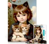 Rompecabezas Vintage Niña con Gatitos de 1000 Piezas para Adolescentes Diversión para Estimular la Mente Manualidad de Corte de Alta Precisión Actividad Relajante para un Descanso Mental (38x52cm)