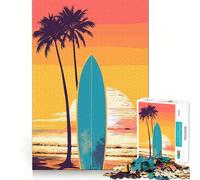 Rompecabezas Vintage Retro de Tabla de Surf de 1000 Piezas para Adultos, Juguete de lógica Fuerte, Alivio de la ansiedad, Borde Transparente, Regalo para Festivales 38x52cm