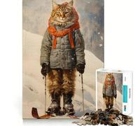 Rompecabezas Vintage Ski Tourist Cat Teenagers de 1000 Piezas Juego de Memoria Mental Cierre Seguro Sin Piezas Sueltas Ideal para Viajar Juego de ingenio (50x75cm)