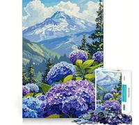 Rompecabezas Vista de montaña con hortensias para Adolescentes, 1000 Piezas, Fine Logic Toy, Suave, Relajante, Bordes limpios, Regalo Premium (38x52cm)