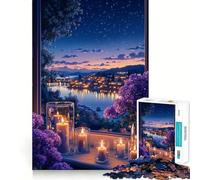 Rompecabezas Vista Nocturna con Velas para Adultos, 1000 Piezas, para Fortalecer la Memoria, Actividad para el hogar, Bordes limpios, Regalo Festivo (38x52cm)