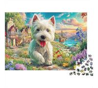 Rompecabezas Westie in Village 1000 Piezas Adultos West Highland Terrier Pueblo Costero Premium Grueso Resistente Vibrante Desafiante Juego 70x50cm/1000pzs