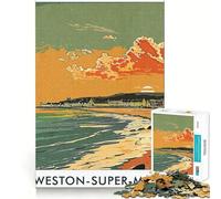Rompecabezas Weston-Super-Mare Sunset de 1000 Piezas Diversión Mejora la concentración Corte láser para un Ajuste Actividad para Compartir con Seres Queridos (50x75cm)