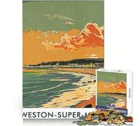 Rompecabezas Weston-Super-Mare Sunset de 1000 Piezas para Adolescentes Agilidad Mental Pasatiempo Relajante Ensamble Seguro Regalo Ideal de Navidad (38x26cm)