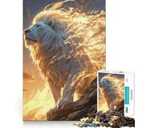 Rompecabezas White Lion Fire para Adultos 1000 Piezas Juego de Memoria Corte Fino Acabado Premium Forma entretenida de Pasar el Tiempo Libre (38x52cm)