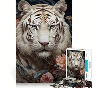 Rompecabezas White Tiger Floral Bliss 1000 Piezas Juego de concentración Mental Corte de precisión Bordes Suaves Juego para Crear Conexiones significativas (38x52cm)
