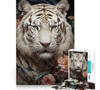 Rompecabezas White Tiger Floral Bliss para Adultos 1000 Piezas Juego Think Boost Estructura de Encaje precisa fácil de Aprender diversión para Toda la Familia (38x26cm)
