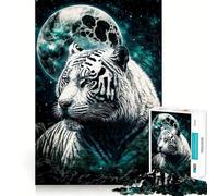 Rompecabezas White Tiger Moon de 1000 Piezas para Adolescentes Juego Que estimula el Cerebro Encaje Huecos Actividad Relajante para Grupos en Interiores (38x52cm)