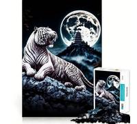 Rompecabezas White Tiger Moon para Adultos 1000 Piezas Juego Mental Divertido tecnología Avanzada de Corte láser desafío entretenido para el Tiempo de Espera (38x26cm)