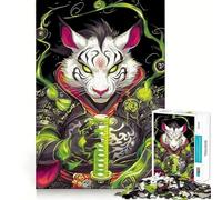 Rompecabezas White Tiger Samurai de 1000 Piezas para Adolescentes Juego Divertido y Entrelazado sin Huecos Actividad Nocturna Familiar para divertirse (50x75cm)