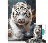 Rompecabezas White Tiger Splash de 1000 Piezas Juguete de construcción Focus Ajuste Firme Montaje Seguro Juguete de Entretenimiento para Interiores (38x52cm)