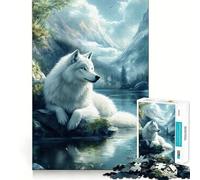 Rompecabezas White Wolf by The Lake para Adolescentes 1000 Piezas Juego de Memoria Mental Cierre Seguro sin Piezas Sueltas Ideal para Viajar (50x75cm)