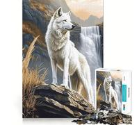 Rompecabezas White Wolf by Waterfall de 1000 Piezas Mejora la concentración Divertido Corte láser para un Ajuste Actividad para Compartir con Seres Queridos (50x75cm)