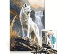 Rompecabezas White Wolf by Waterfall para Adultos 1000 Piezas Juego de Memoria Ajuste Firme Montaje Seguro Juego de construcción de Conexiones significativas (38x52cm)