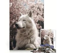 Rompecabezas White Wolf de Flores de Cerezo, 1000 Piezas para Adultos Claridad Mental, relajación, diversión, Bordes Finos, (38x26cm)