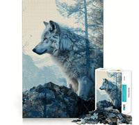 Rompecabezas White Wolf Double Exposure de 1000 Piezas para Adultos Juego de Memoria Cerebral Encaje Huecos Actividad Relajante para la Mente (50x75cm)