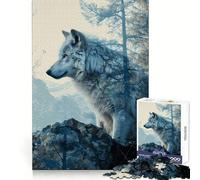 Rompecabezas White Wolf Double Exposure para Adolescentes, 1000 Piezas, fácil de Recordar, Ideal para Actividades de Ocio, Corte Impecable, (38x52cm)