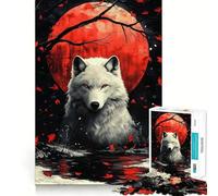 Rompecabezas White Wolf Red Moon de 1000 Piezas Juguete para desarrollar la Capacidad cognitiva Superficie Lisa y sin Rebabas Actividad Relajante para Grupos en Interiores (38x26cm)