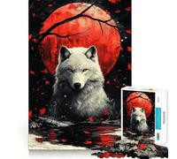 Rompecabezas White Wolf Red Moon para Adultos 1000 Piezas Juego de Memoria Cerebral Corte Fino Acabado Premium una Forma entretenida de Pasar el Tiempo Libre (50x75cm)