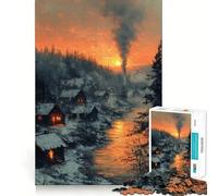 Rompecabezas Winter Village Sunset de 1000 Piezas para Adolescentes,Juego de Entrenamiento cognitivo,Ajuste, Compacto,Divertido para Jugar en Familia (38x26cm)