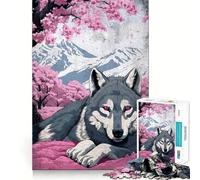 Rompecabezas Wolf Cherry Blossom para Adultos,1000 Piezas,Juego de concentración Mental, Corte láser,Actividad Nocturna Divertida para Toda la Familia (38x52cm)