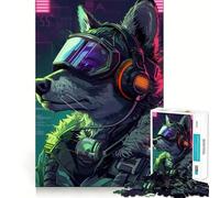Rompecabezas Wolf Cyberpunk Neon de 1000 Piezas Diversión para ejercitar la Mente Piezas Perfectamente encajables Regalo de cumpleaños Juguete para ejercitar la Mente (38x26cm)