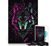Rompecabezas Wolf Cyberpunk Neon de 1000 Piezas Juego de ingenio Piezas de Ajuste Actividad Nocturna Divertida para Toda la Familia (50x75cm)