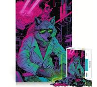 Rompecabezas Wolf Cyberpunk Neon de 1000 Piezas para Adolescentes,Juego de Entrenamiento cognitivo,Ajuste, Compacto,Divertido para Jugar en Familia (38x52cm)