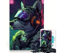 Rompecabezas Wolf Cyberpunk Neon de 1000 Piezas para Adolescentes Juego de Habilidad Mental Corte láser para un Ajuste Actividad grupal Relajante para Interiores (38x52cm)