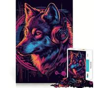 Rompecabezas Wolf Cyberpunk Neon de 1000 Piezas para Adolescentes,Juego de Memoria y concentración,Calidad Profesional,Ideal para Relajarse en Grupo (38x52cm)