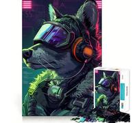 Rompecabezas Wolf Cyberpunk Neon de 1000 Piezas para Adolescentes,Juego de Memoria y concentración,Calidad Profesional,Ideal para Relajarse en Grupo (50x75cm)