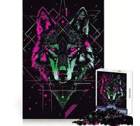 Rompecabezas Wolf Cyberpunk Neon de 1000 Piezas para Adultos Ideal para Mejorar la Memoria, para una recreación Tranquila y un Regalo Memorable (38x26cm)