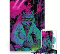 Rompecabezas Wolf Cyberpunk Neon de 1000 Piezas para Adultos,Juguete para Resolver Problemas,Calidad Profesional,Ideal para Relajarse en Grupo en Interiores (50x75cm)