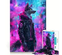 Rompecabezas Wolf Cyberpunk Neon de 1000 Piezas para Adultos Piensa,Entrena y Juega Cierre Seguro Sin Piezas Sueltas aliviar el estrés (38x26cm)
