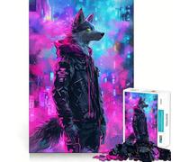 Rompecabezas Wolf Cyberpunk Neon para Adultos,1000 Piezas,para desarrollar la Memoria,Ajuste Estable,sin Piezas Que se muevan,Compacto,Ideal para Jugar en Familia (50x75cm)