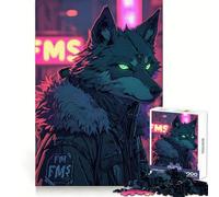 Rompecabezas Wolf Cyberpunk Neon Teenager de 1000 Piezas con Efecto Memoria, Ideal para Relajarse (38x52cm)