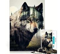 Rompecabezas Wolf Double Exposure de 1000 Piezas,diversión para estimular la cognición,Piezas sin Rebabas y Cortes limpios,Juguete para el Entretenimiento en Interiores Durante Las Vacaciones
