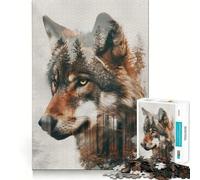 Rompecabezas Wolf Double Exposure de 1000 Piezas,diversión para estimular la cognición,Piezas sin Rebabas y Cortes limpios,Juguete de Entretenimiento para Interiores (38x52cm)