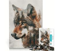 Rompecabezas Wolf Double Exposure de 1000 Piezas,Divertido y enfocado,con tecnología Avanzada de Corte láser,Ideal para Viajar Juego Mental Perfecto como Regalo (50x75cm)