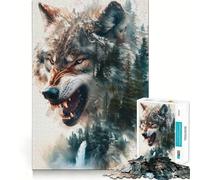 Rompecabezas Wolf Double Exposure de 1000 Piezas,Divertido y Estimulante,con Piezas Que encajan a la perfección, cumpleaños o para ejercitar la Mente (38x52cm)