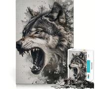 Rompecabezas Wolf Double Exposure de 1000 Piezas Juego de Memoria Cerebral Corte láser Actividad Absorbente para Noches tranquilas (38x26cm)