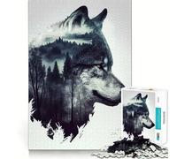 Rompecabezas Wolf Double Exposure de 1000 Piezas para Adolescentes,Juego de Entrenamiento cognitivo,Ajuste, Compacto,Divertido para Jugar en Familia (38x52cm)